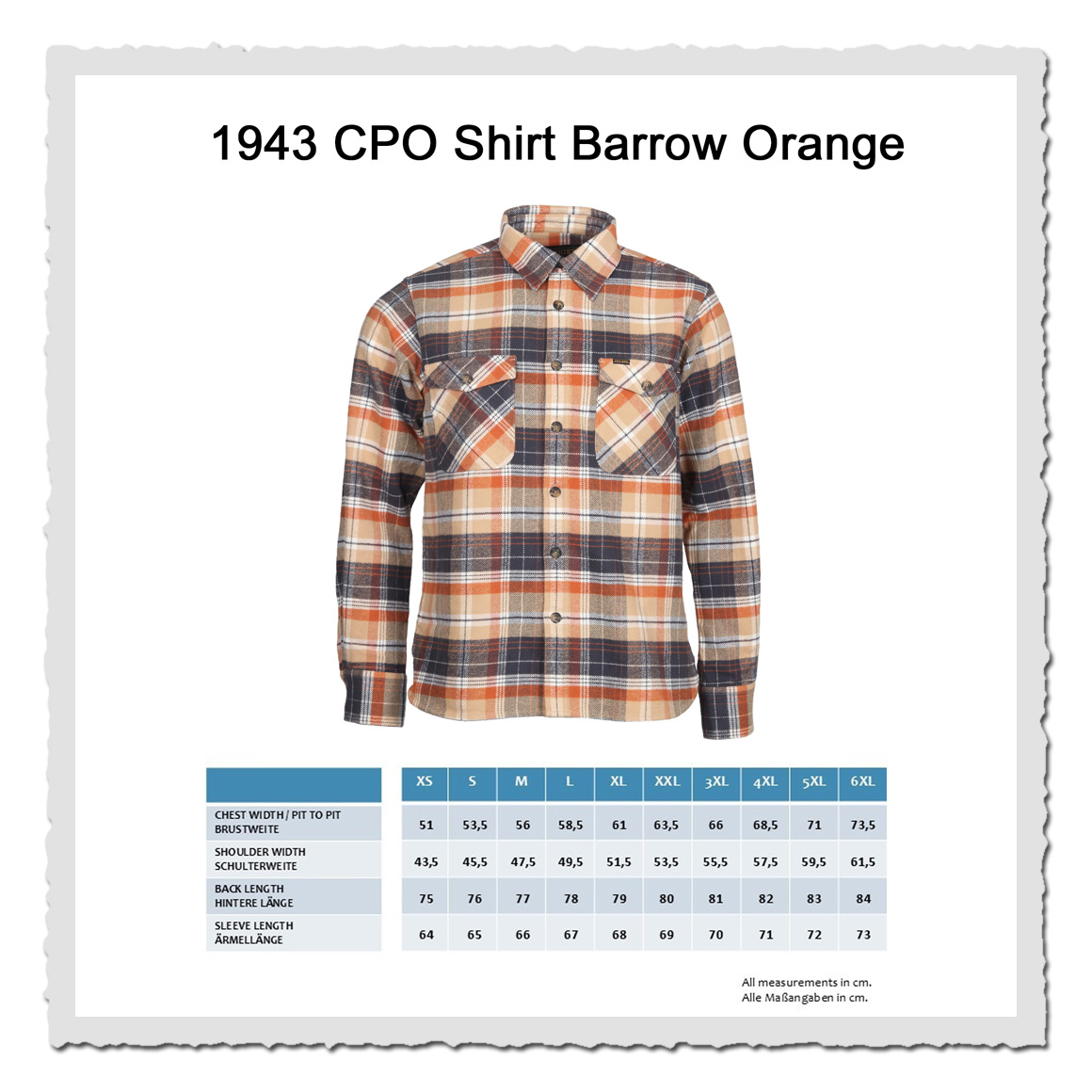 Masstabelle Pike CPO Shirt Barrow Orange Masstabelle Pike Brothers CPO Shirt Barrow Orange – warmes Flanellhemd für Herren